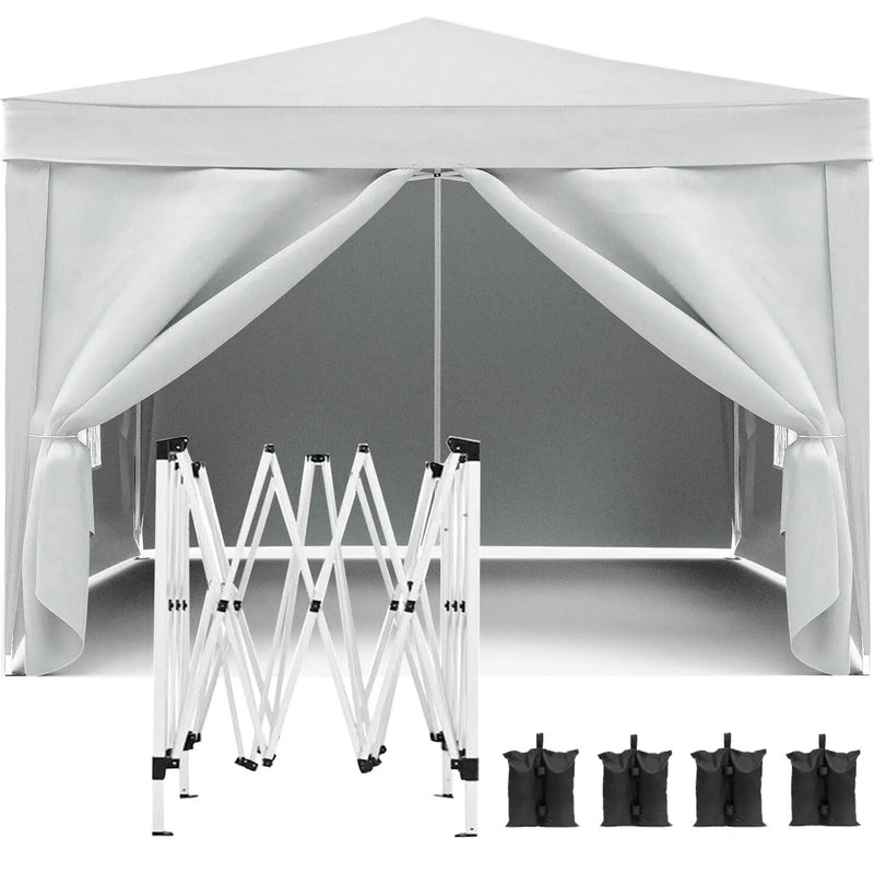 10'X10' Folding Canopy With 4 Removable Sidewalls Outdoor Event Shelter UPF 50+ Gazebo Portable Tents For Parties Beach Camping Wedding Ez Pop Up Canopy 4 Pieces Weight Bag + Carry Bag by Unique Piece Furniture