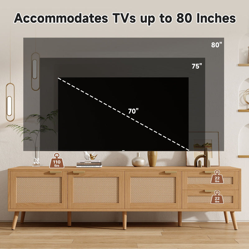 TV Stand, Media Console, 2 Drawers & Cable Management - Natural Wood by HouseOfZazla