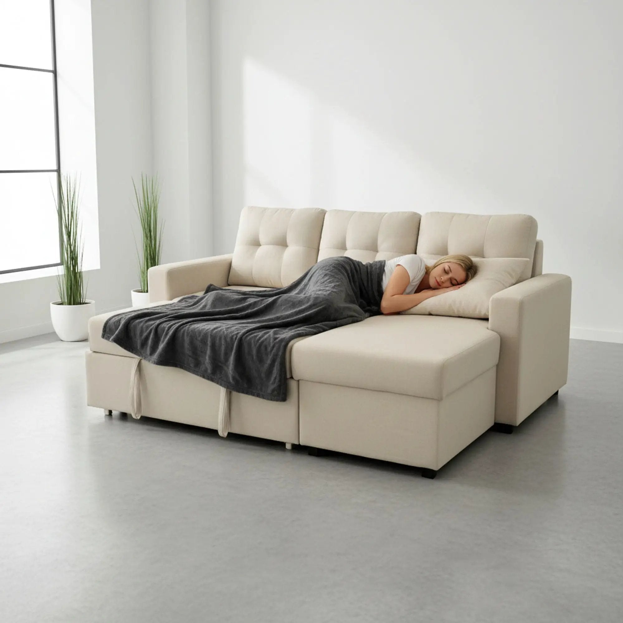 Convertible L Shaped Sectional Sleeper Sofa Bed, Saving Pull Out Couch by HouseOfZazla