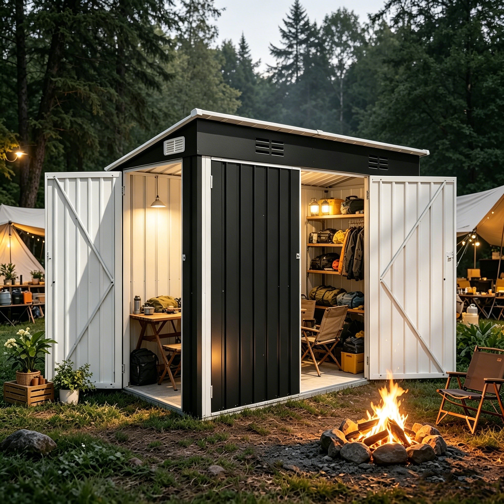 4 x 8 Ft Galvanized Steel Outdoor Storage Shed with 3 Access Doors by HouseOfZazla
