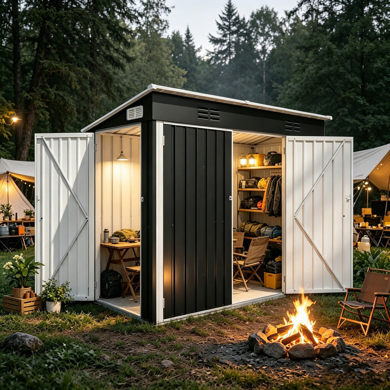 4 x 8 Ft Galvanized Steel Outdoor Storage Shed with 3 Access Doors by HouseOfZazla