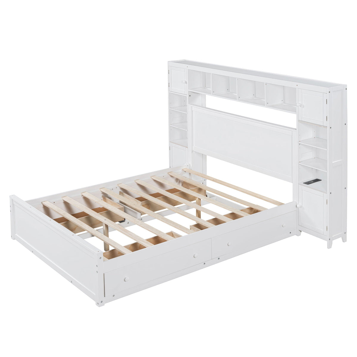 Queen Cabinet Bed with Shelves and Built-in Sockets - Dark Brown, White or Dark Gray, photo 6 of 12