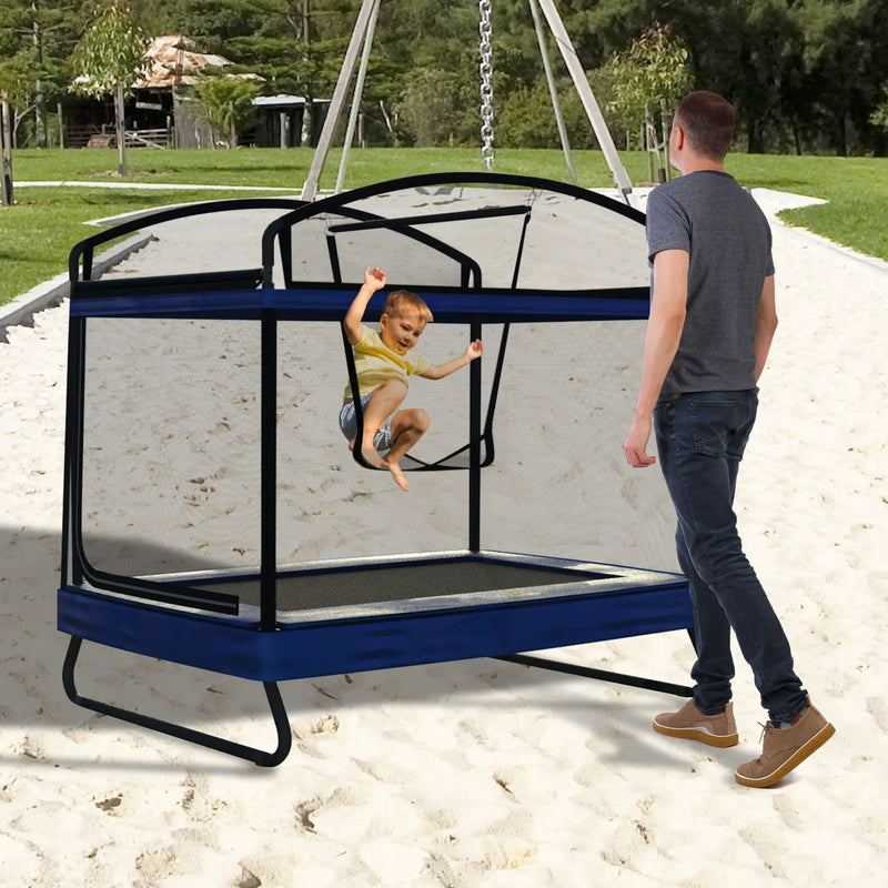 Outdoor Square Trampoline For Kids And Adults With Protective Net And Swing 4 X 6Ft - Black / Blue by HouseOfZazla