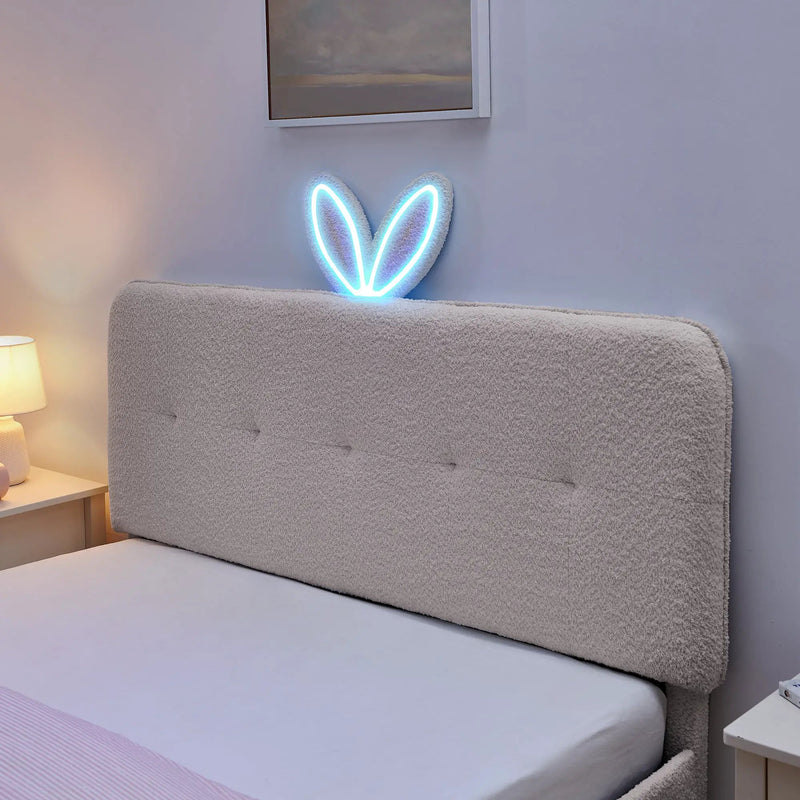 Queen Size Kids Upholstered Bed with Rabbit Ear Headboard & Storage by HouseOfZazla