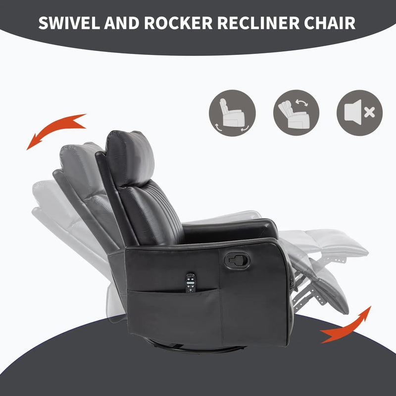 Black Faux Leather Heat Massage Manual Recliner Chair by HouseOfZazla