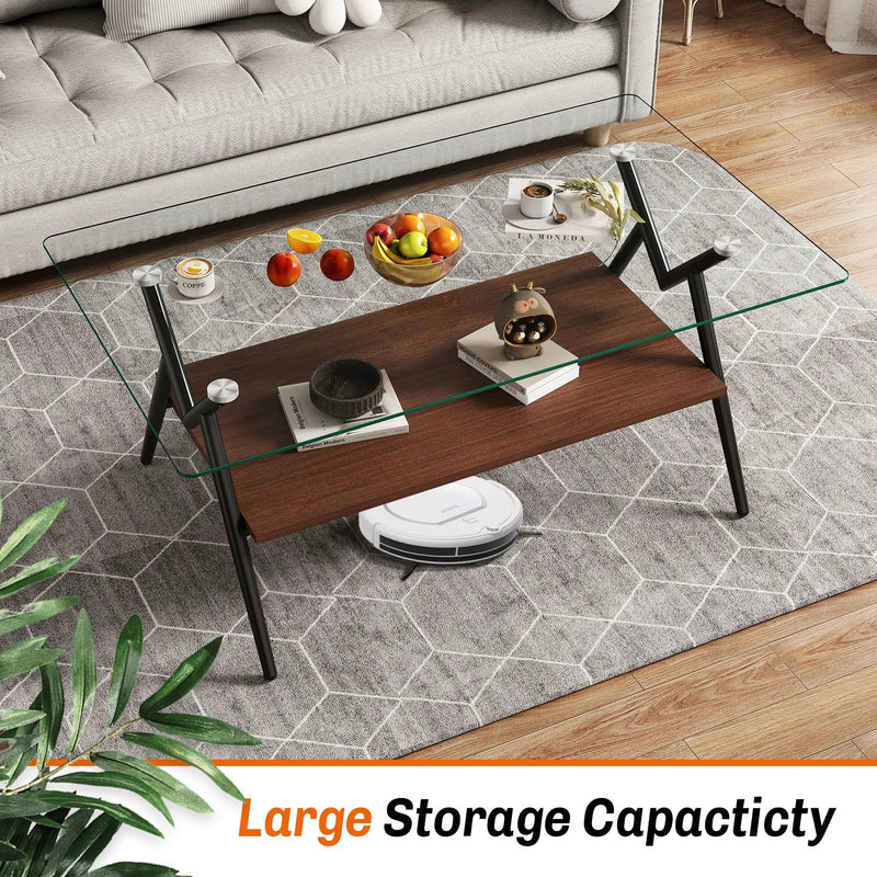 Rectangle Coffee Table With Tempered Glass Top And Shelf by Unique Piece Furniture