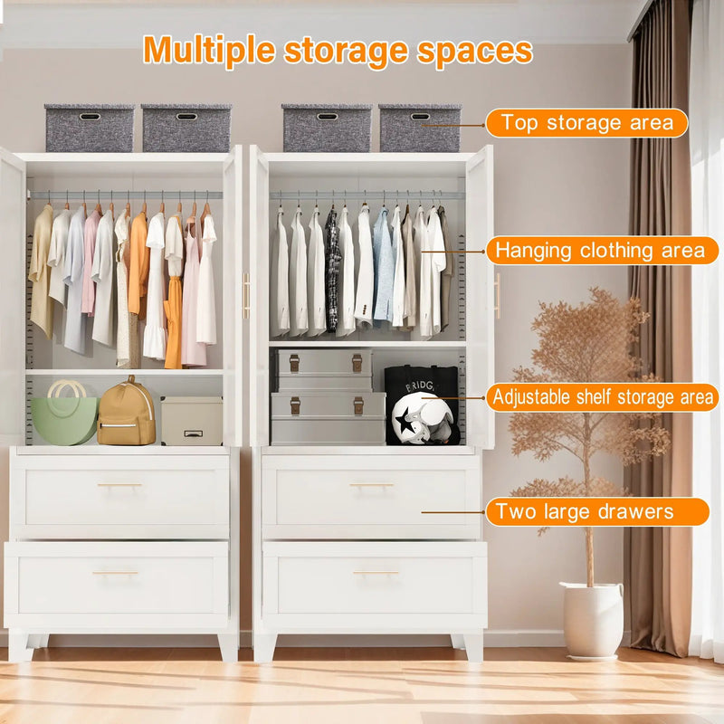 71" Tall Metal Wardrobe Cabinet with 2 Drawers and Hanging Rod by HouseOfZazla