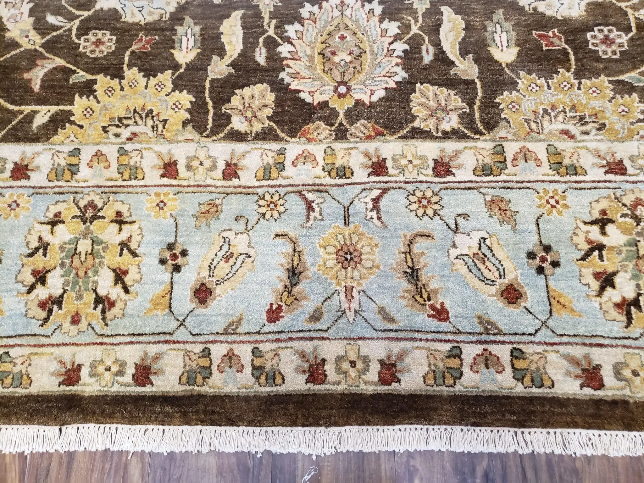 9x12 Vintage Handmade Wool Rug Carpet Indo Mahal Oushak Nice Brown Blue by Jewel Rugs