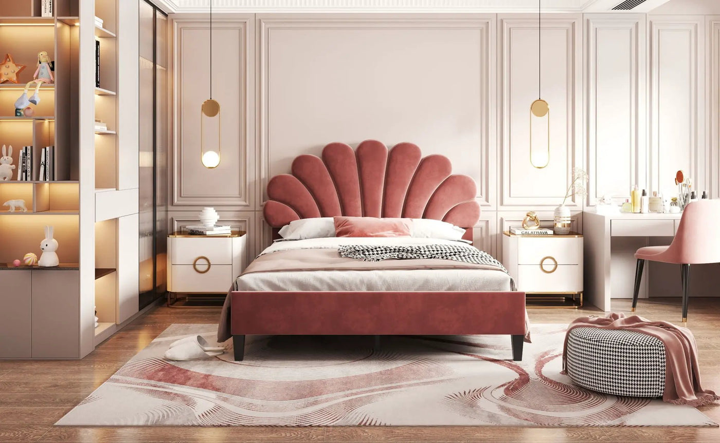 Upholstered Platform Bed With Flower Pattern Headboard by HouseOfZazla