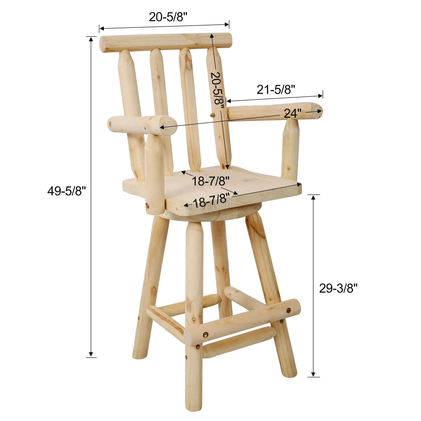 Rustic Bar Stool, Fir Wood Construction, Wide Armrest by Unique Piece Furniture