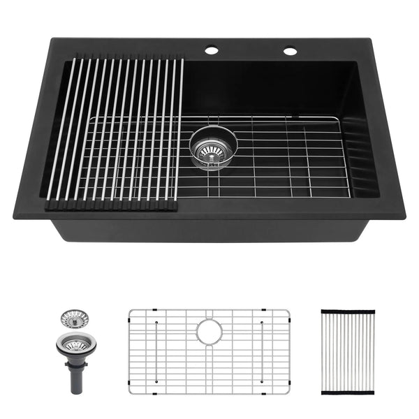 Quartz Kitchen Sink, Granite Composite, Drop In Sink With Durable Design