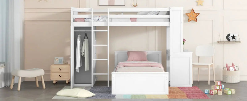 Loft Bed With A Stand Alone Bed, Shelves, Desk, And Wardrobe by HouseOfZazla