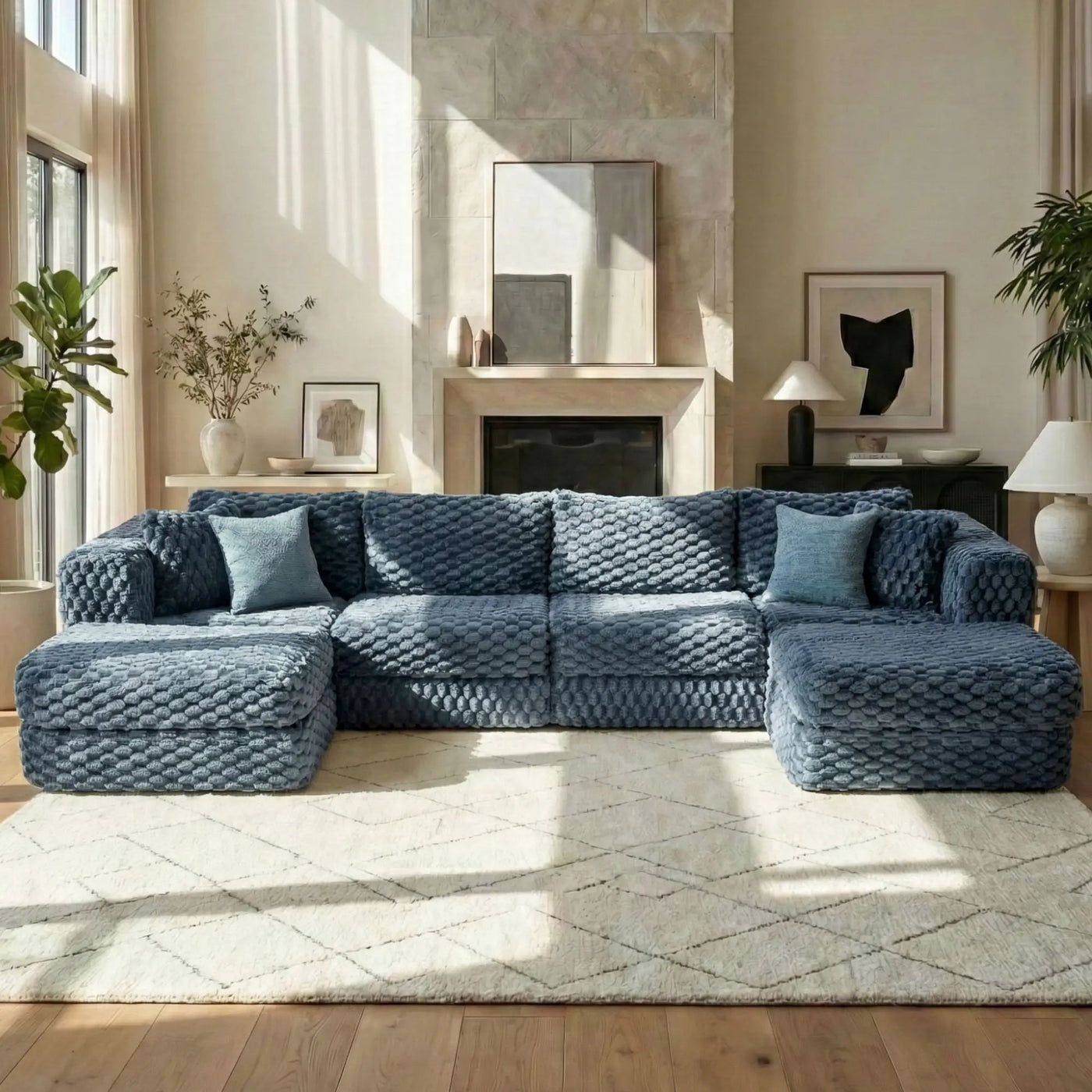 Modular Sectional Sofa, Boneless Couch With 2 Movable Ottomans by HouseOfZazla