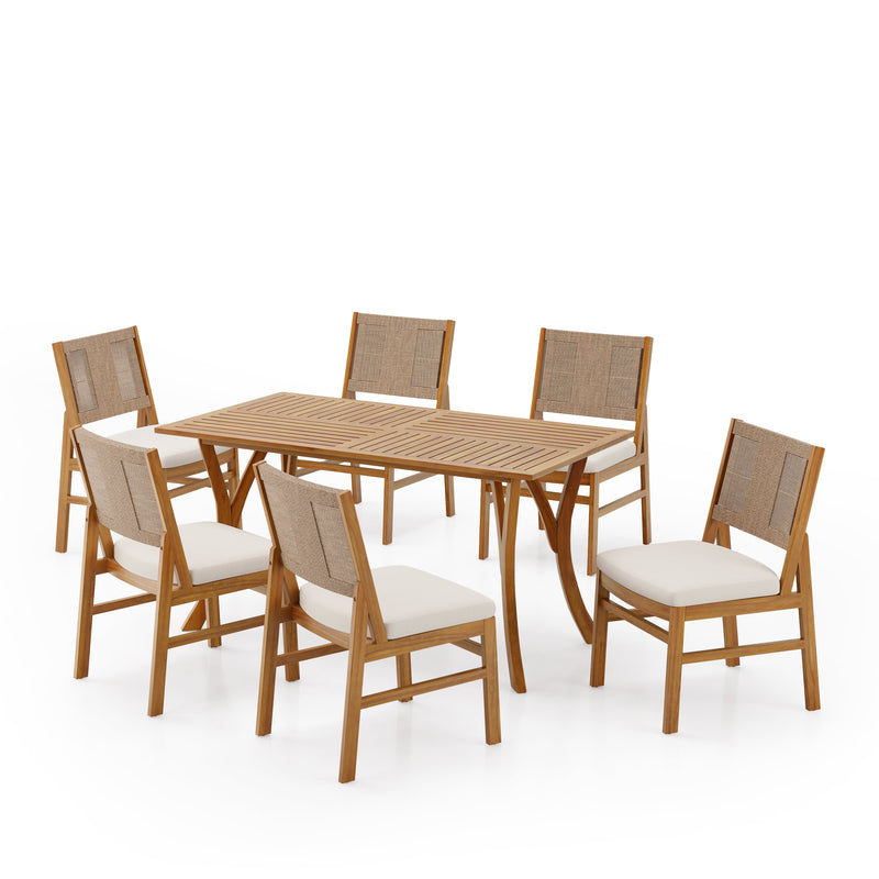 Outdoor 7 Piece Patio Rustic Acacia Wood Dining Set, photo 2 of 10