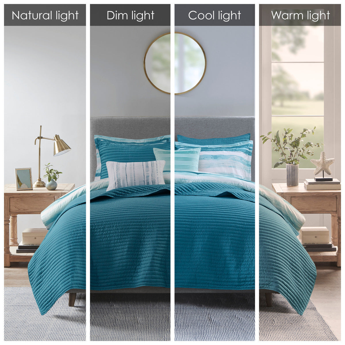 8 Piece Printed Seersucker Comforter and Quilt Set Collection Aqua Full/Queen by HouseOfZazla