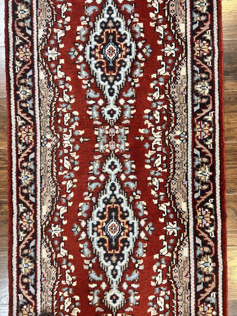 Indo Persian Runner Rug 2.8 x 14.8, Long Indo Kirman Hallway Rug, Red Floral Wool Vintage Handmade Oriental Runner by Jewel Rugs