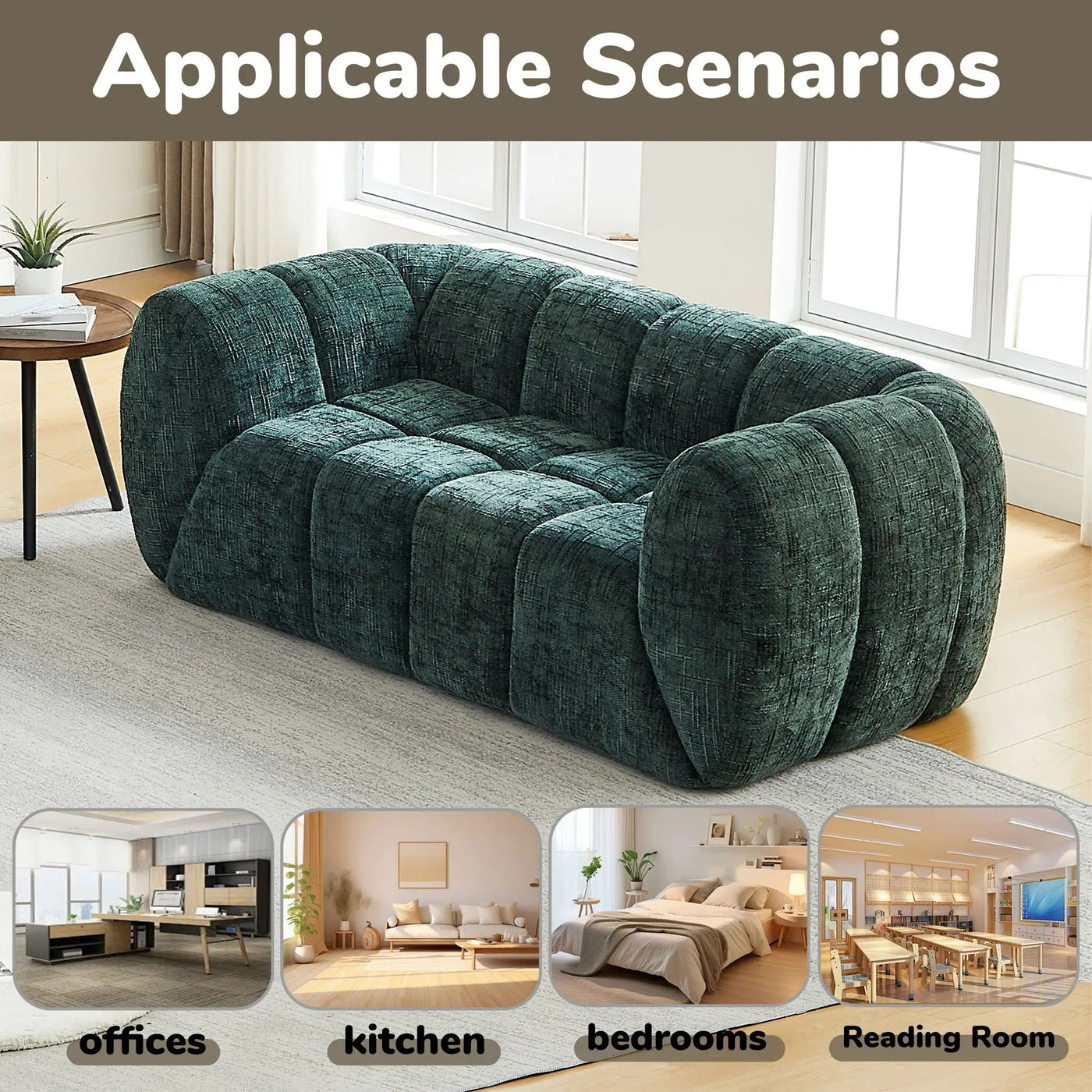 Quilted Cloud Sofa With Rounded Armrests And Piano Key Backrest Design by HouseOfZazla