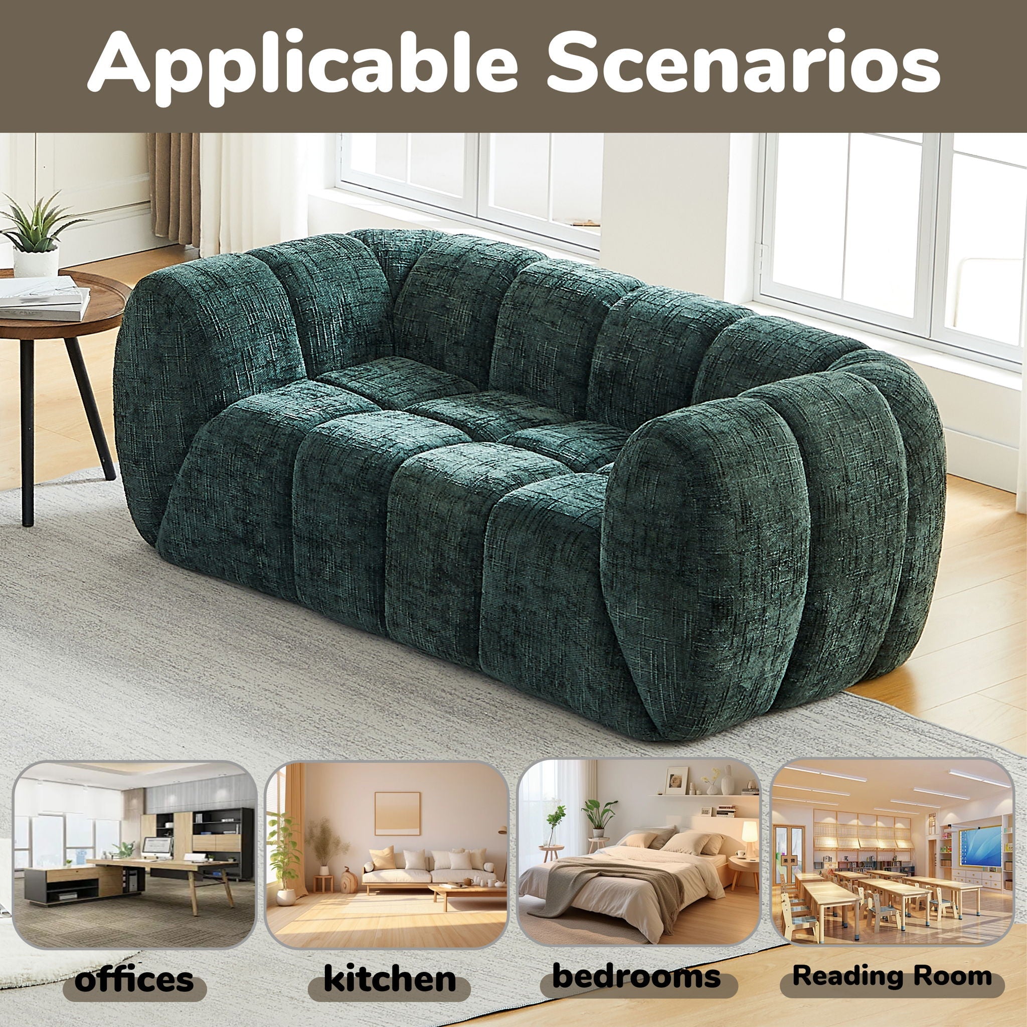Quilted Cloud Sofa With Rounded Armrests And Piano Key Backrest Design by HouseOfZazla