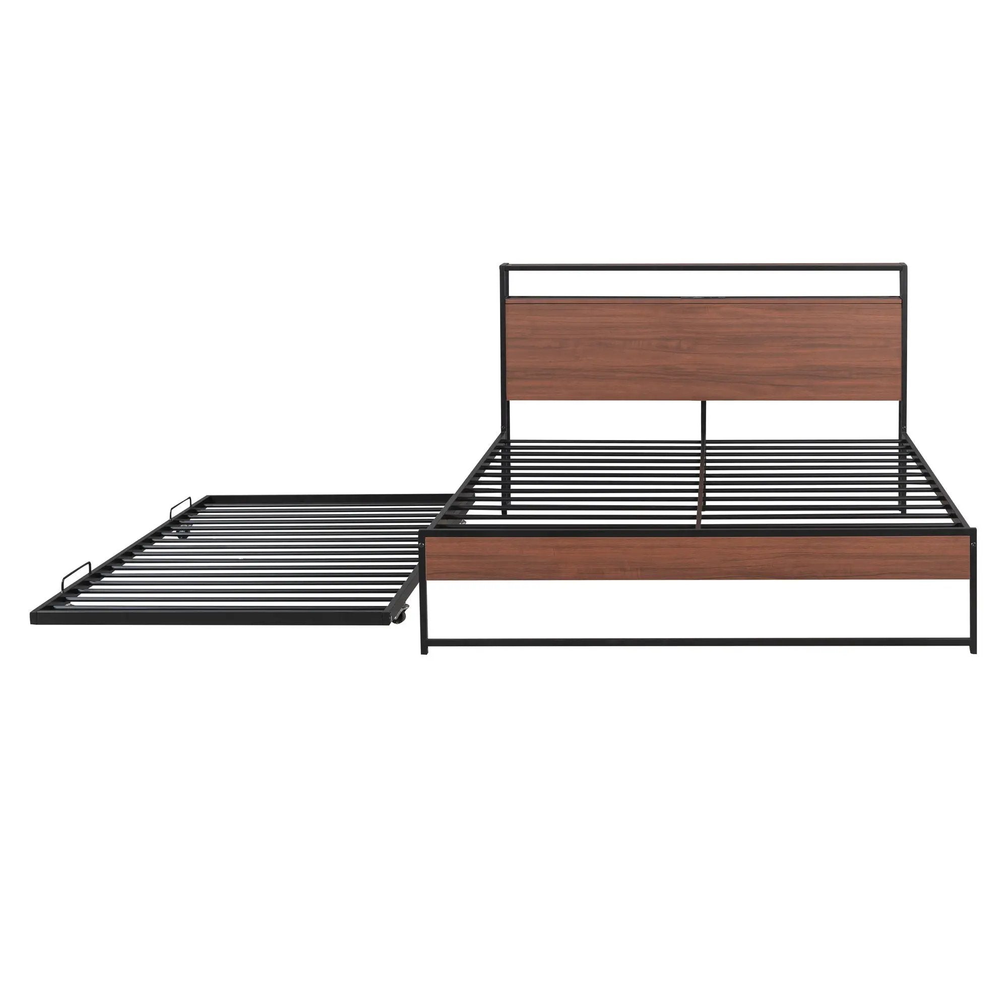 Platform Bed Frame With Trundle, USB Ports And Slat Support, No Box Spring Needed by HouseOfZazla