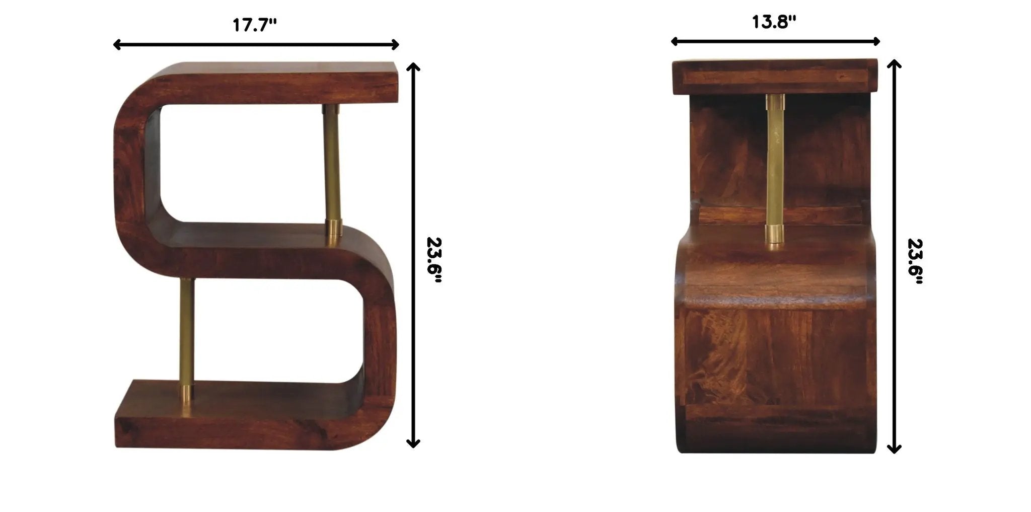 S Curve Brass Bedside Table - Dark Brown by HouseOfZazla