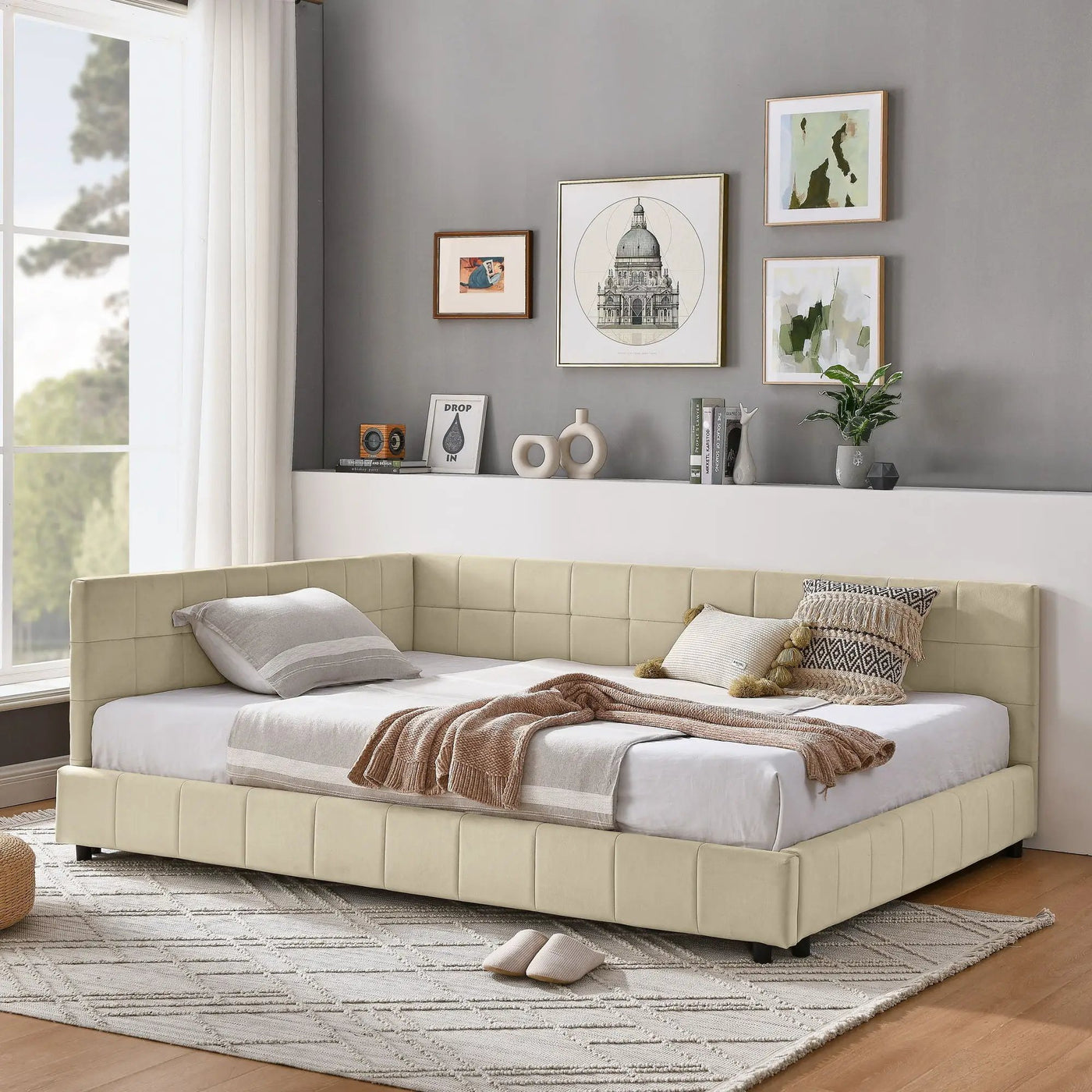Mid-Century Storage Upholstered Tufted Bed Frame With Backrest And Armrests by HouseOfZazla