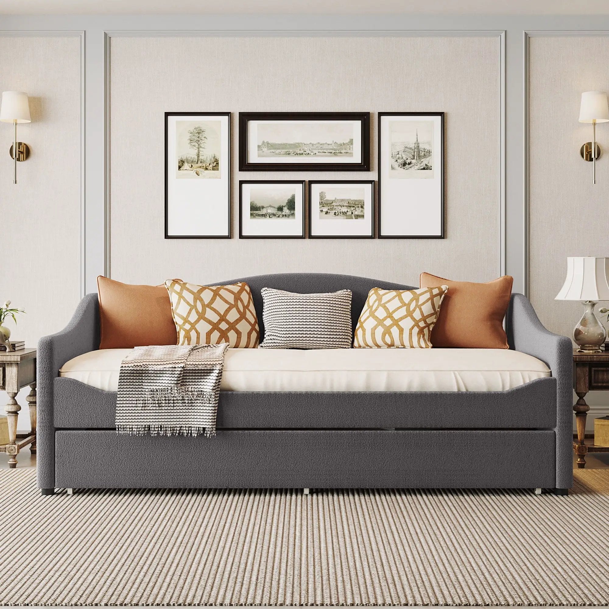 Design Upholstered Daybed With Light And Trundle by Unique Piece Furniture