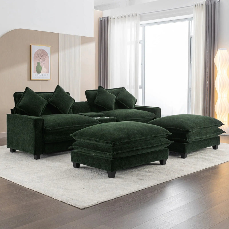 Sectional Sofa Upholstered Sofa With Two Removable Ottoman, Two USB Ports, Two Cup Holders And Large Storage Box For Living Room by HouseOfZazla