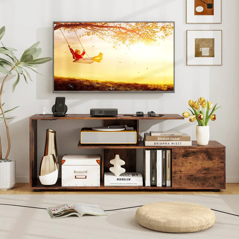 60 Inch Entertainment Center TV Stand with Power Outlet-Rustic Brown by DirectDeals