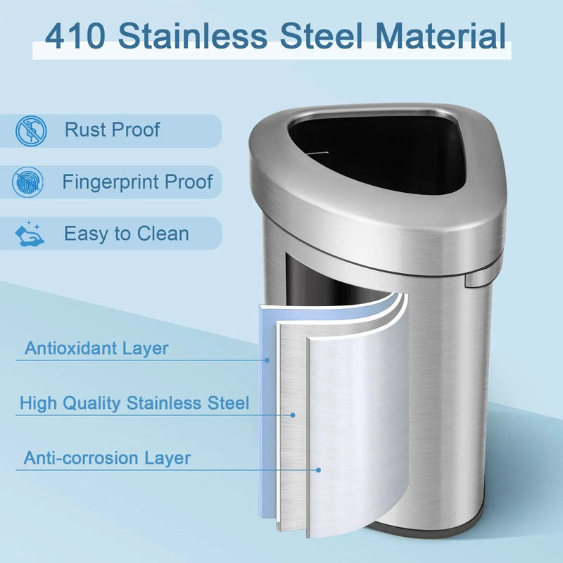 60L Stainless Corner Steel Trash Bin with Lid and Anti-slip Bottom-Silver by DirectDeals