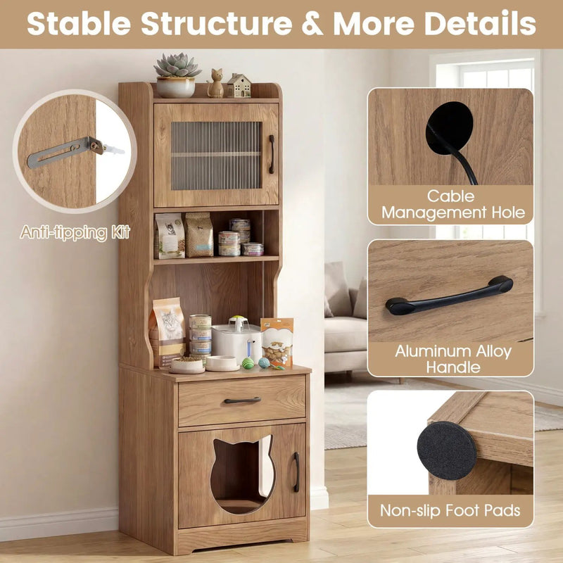 Cat Litter Box Enclosure with LED Light & Charging Station by DirectDeals