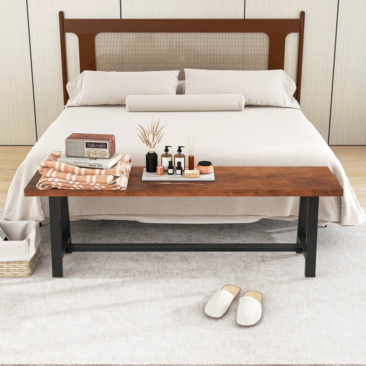 40 Inch Dining Bench 2 Person Entryway Shoe Bench with Metal Frame by DirectDeals