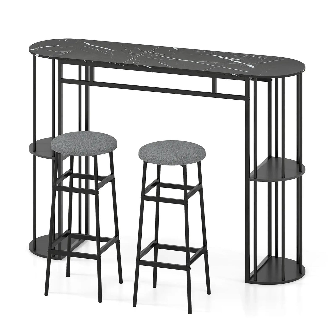 60 Inch Dining Table and 2 Upholstered Barstools with Faux Marble Tabletop by DirectDeals