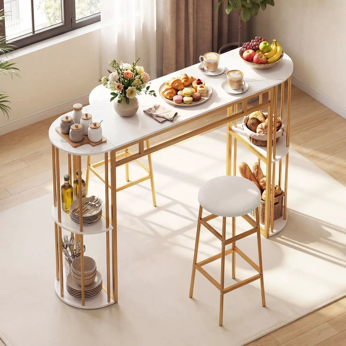 60 Inch Dining Table and 2 Upholstered Barstools with Faux Marble Tabletop by DirectDeals