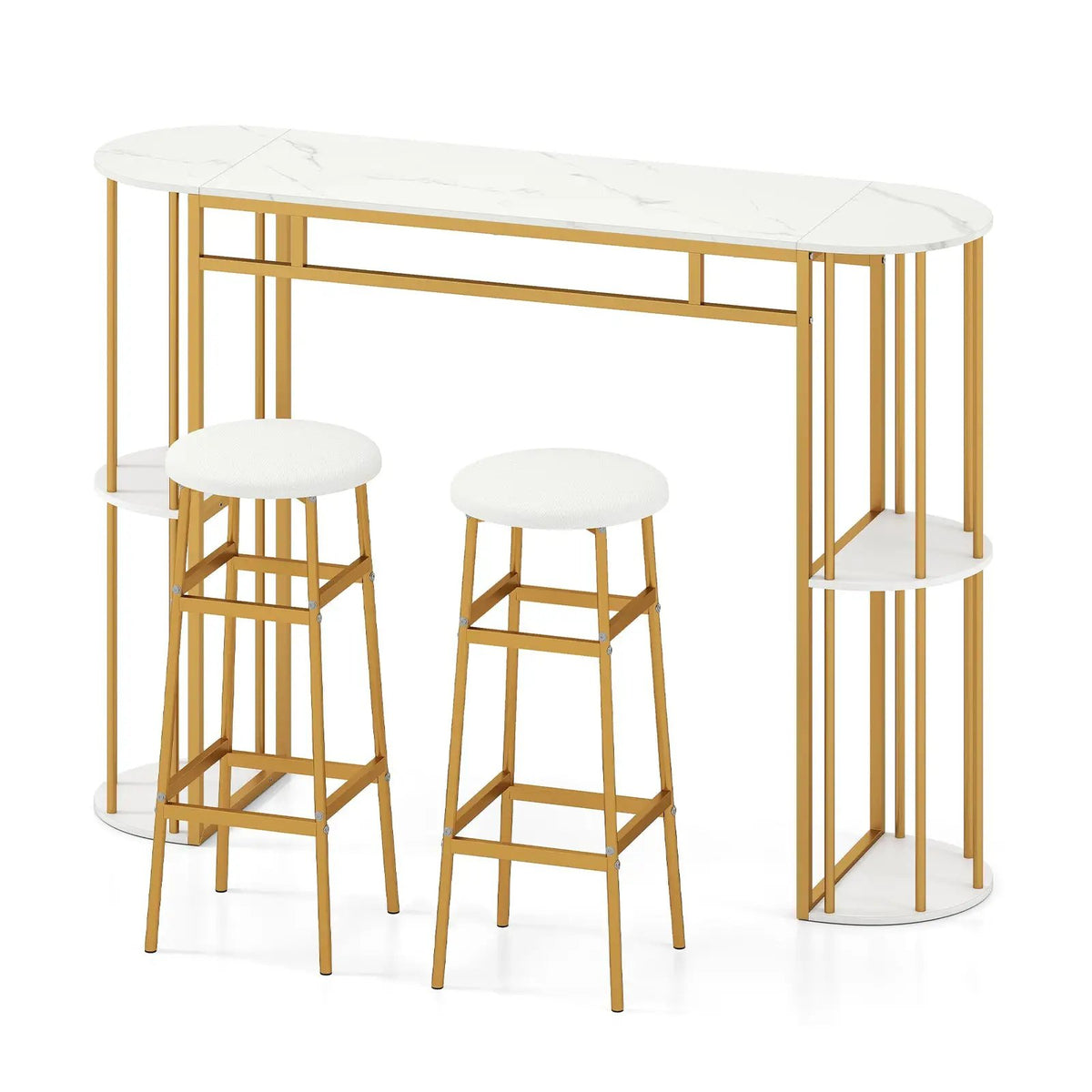 60 Inch Dining Table and 2 Upholstered Barstools with Faux Marble Tabletop by DirectDeals