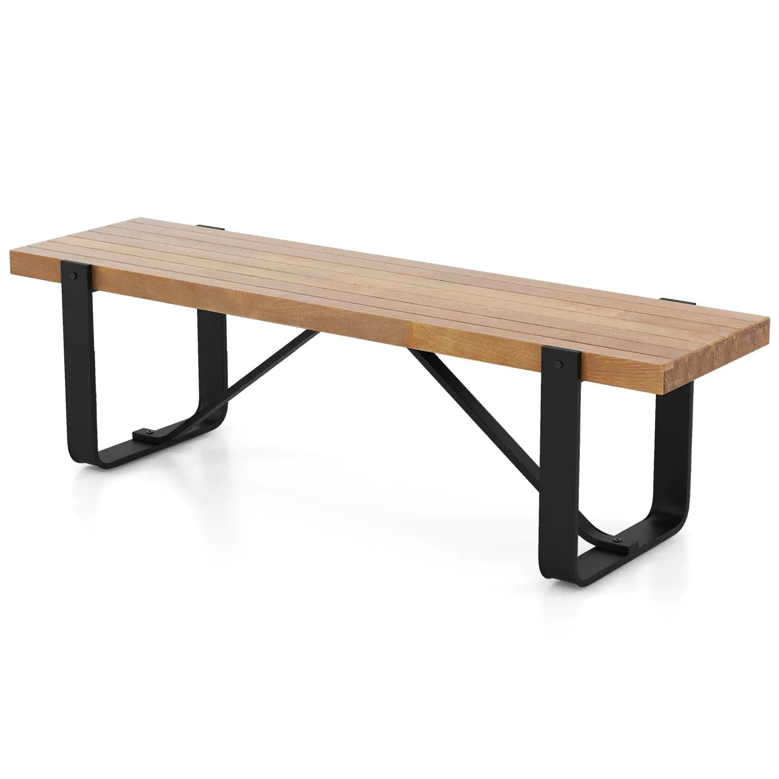 60 Inch Entryway Bench Rustic Farmhouse Wooden Shoe Rack with Metal Frame-Natural by DirectDeals
