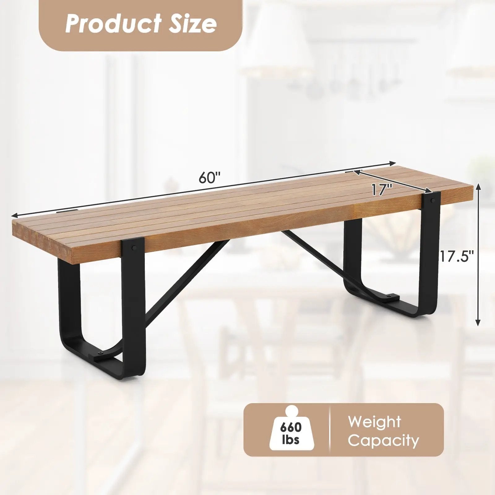 60 Inch Entryway Bench Rustic Farmhouse Wooden Shoe Rack with Metal Frame-Natural by DirectDeals