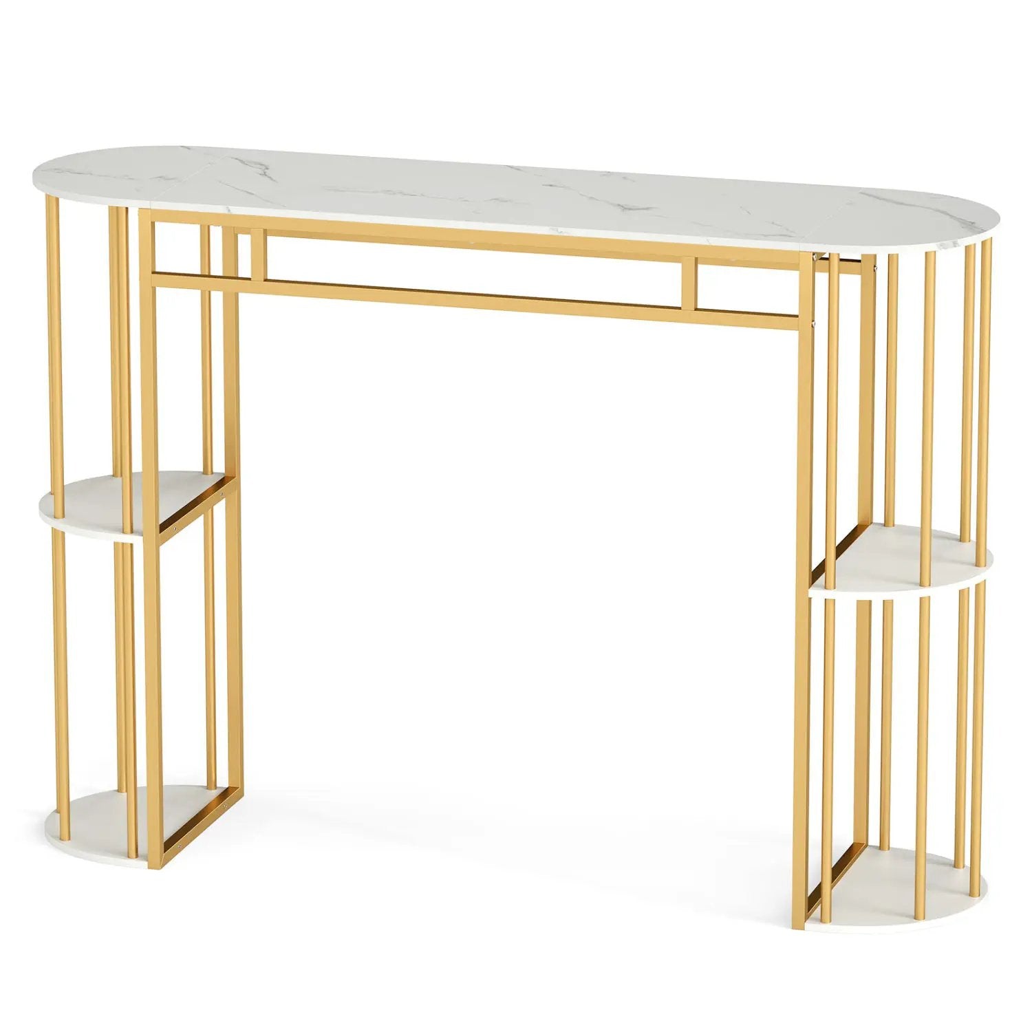 60 Inch Long Bar Table Narrow with Faux Marble Tabletop and Storage Shelves by DirectDeals