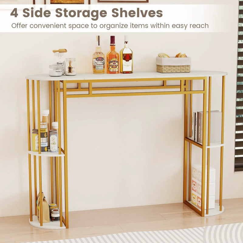 60 Inch Long Bar Table Narrow with Faux Marble Tabletop and Storage Shelves by DirectDeals