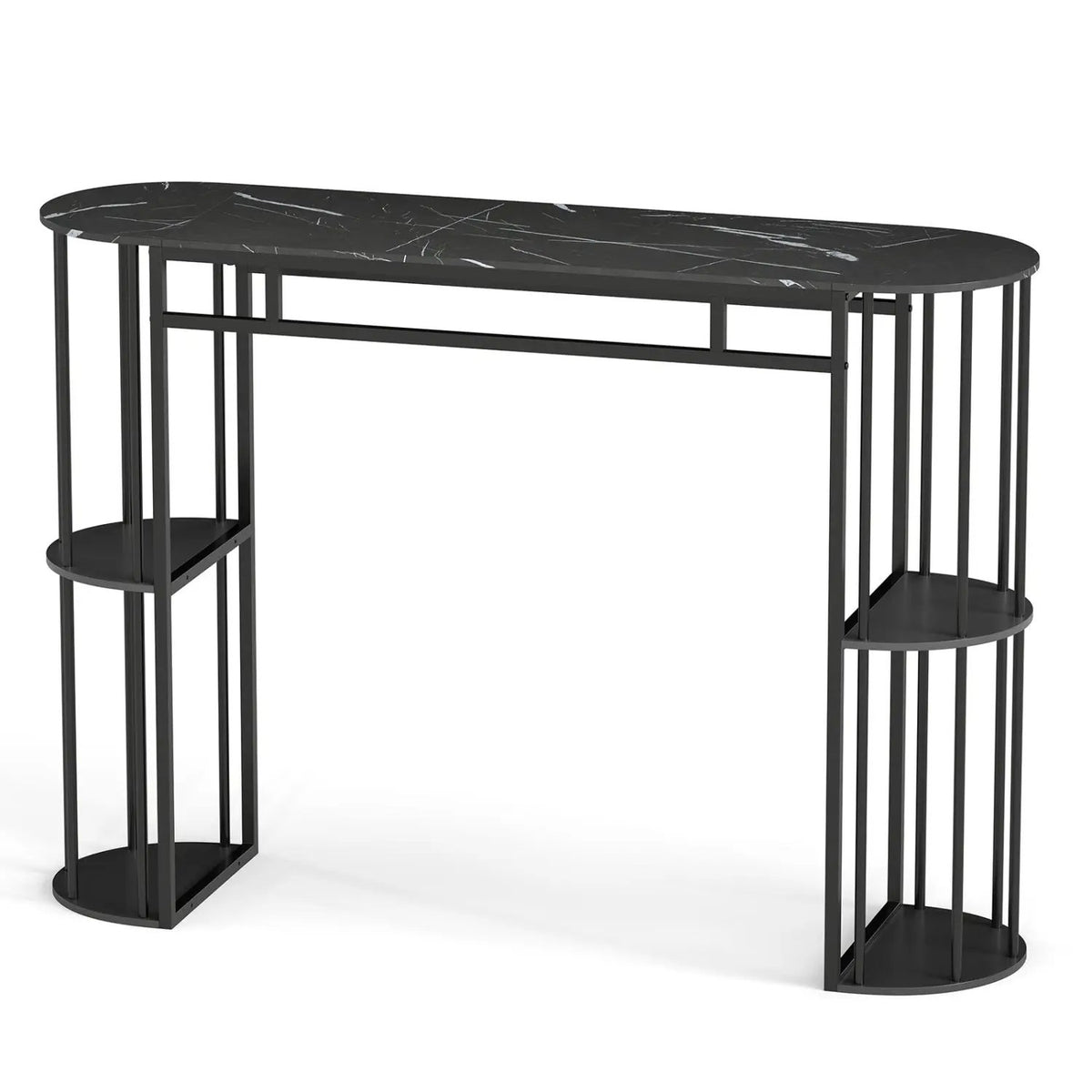 60 Inch Long Bar Table Narrow with Faux Marble Tabletop and Storage Shelves by DirectDeals