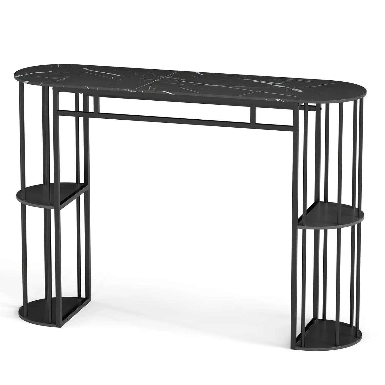 60 Inch Long Bar Table Narrow with Faux Marble Tabletop and Storage Shelves by DirectDeals