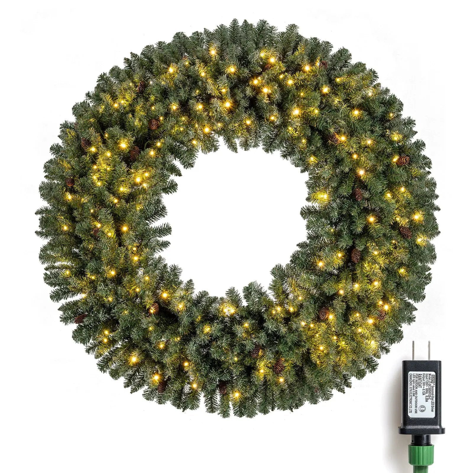 60 Inch Pre-Lit Artificial Christmas Wreath 200 LED Warm White Lights by DirectDeals