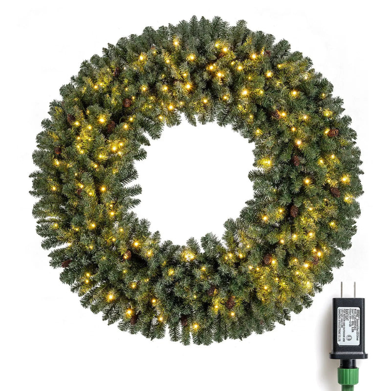 60 Inch Pre-Lit Artificial Christmas Wreath 200 LED Warm White Lights by DirectDeals