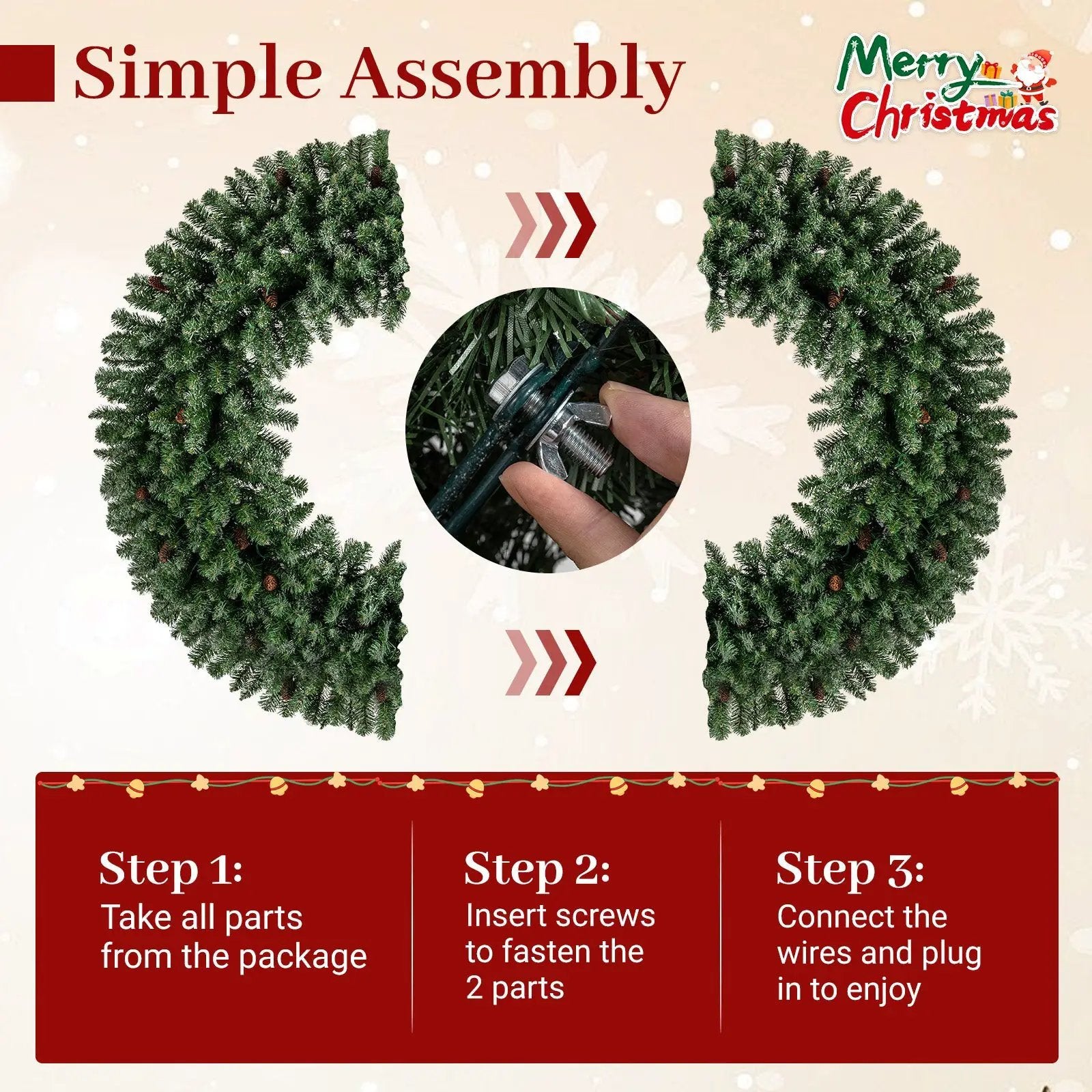 60 Inch Pre-Lit Artificial Christmas Wreath 200 LED Warm White Lights by DirectDeals