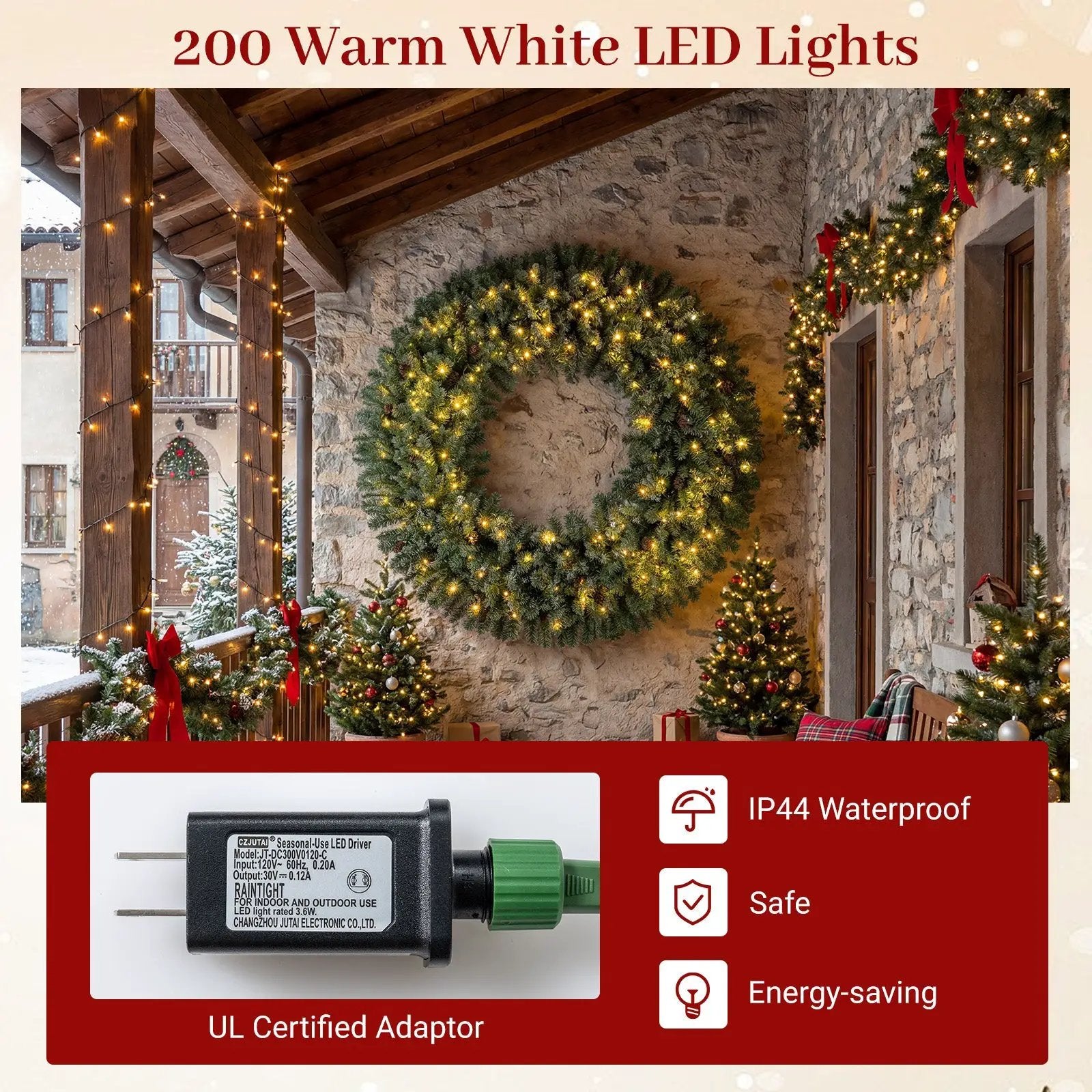 60 Inch Pre-Lit Artificial Christmas Wreath 200 LED Warm White Lights by DirectDeals