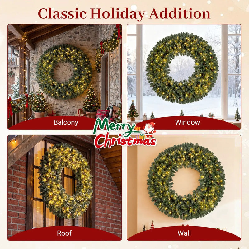 60 Inch Pre-Lit Artificial Christmas Wreath 200 LED Warm White Lights by DirectDeals