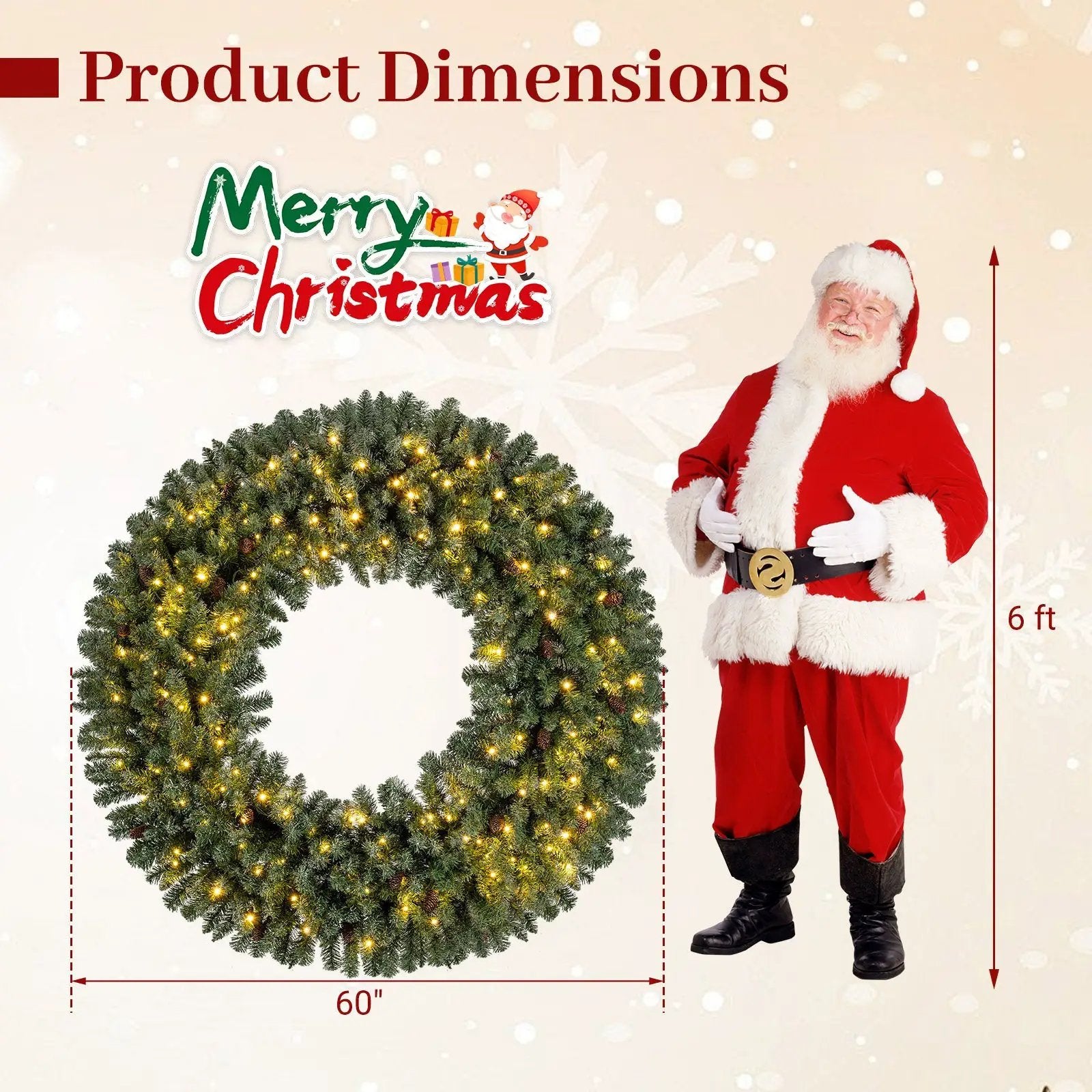 60 Inch Pre-Lit Artificial Christmas Wreath 200 LED Warm White Lights by DirectDeals