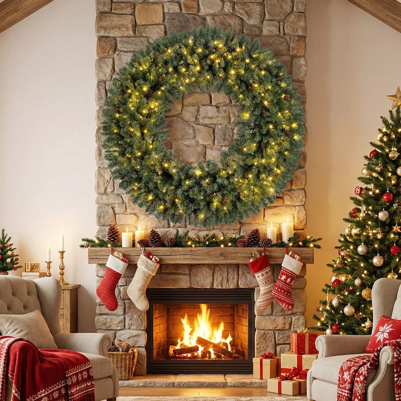 60 Inch Pre-Lit Artificial Christmas Wreath 200 LED Warm White Lights by DirectDeals