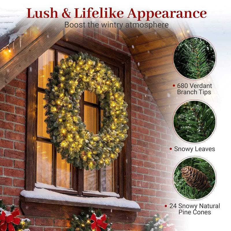 60 Inch Pre-Lit Artificial Christmas Wreath 200 LED Warm White Lights by DirectDeals