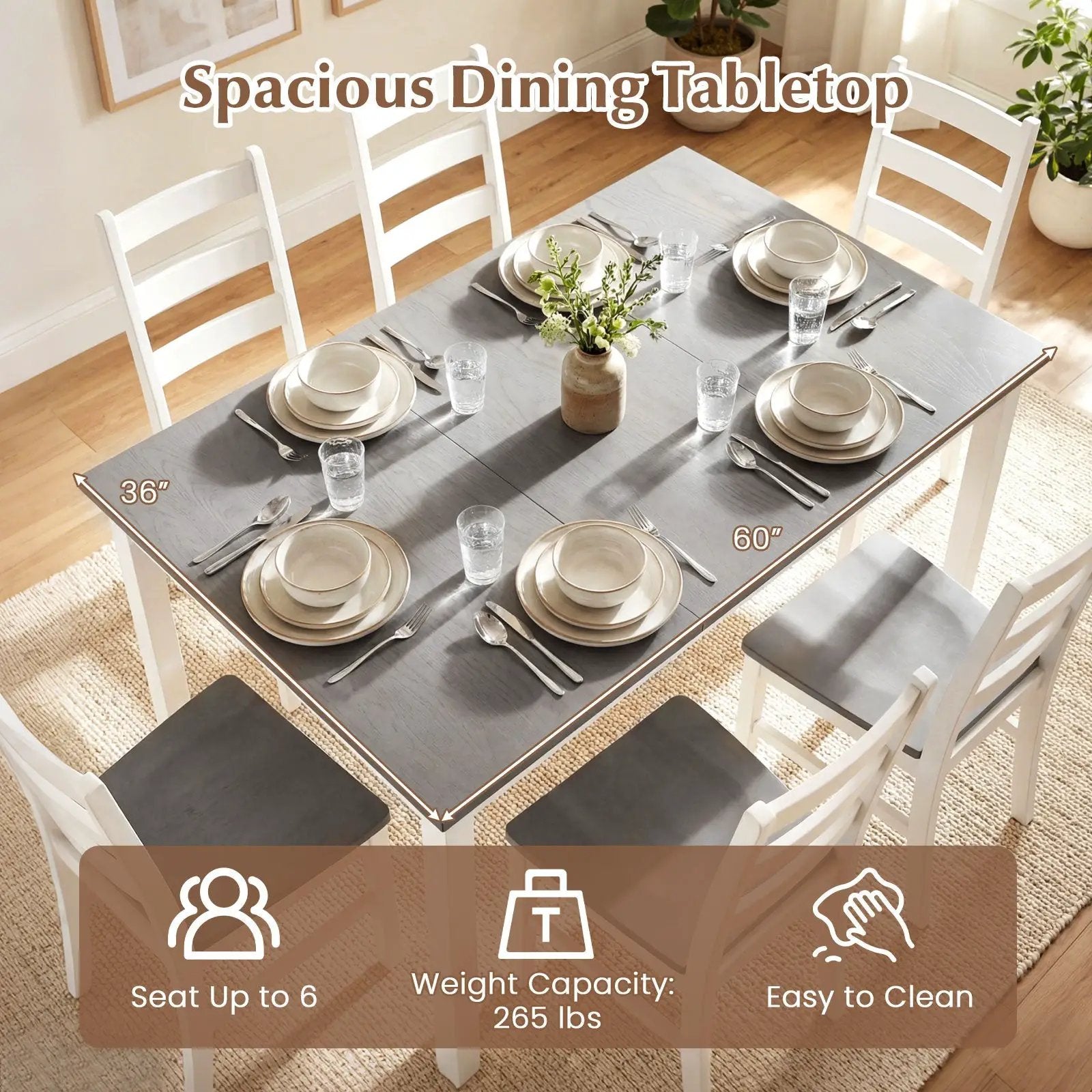 60 Inch Rectangular Dinner Table with Solid Rubber Wood Legs by DirectDeals