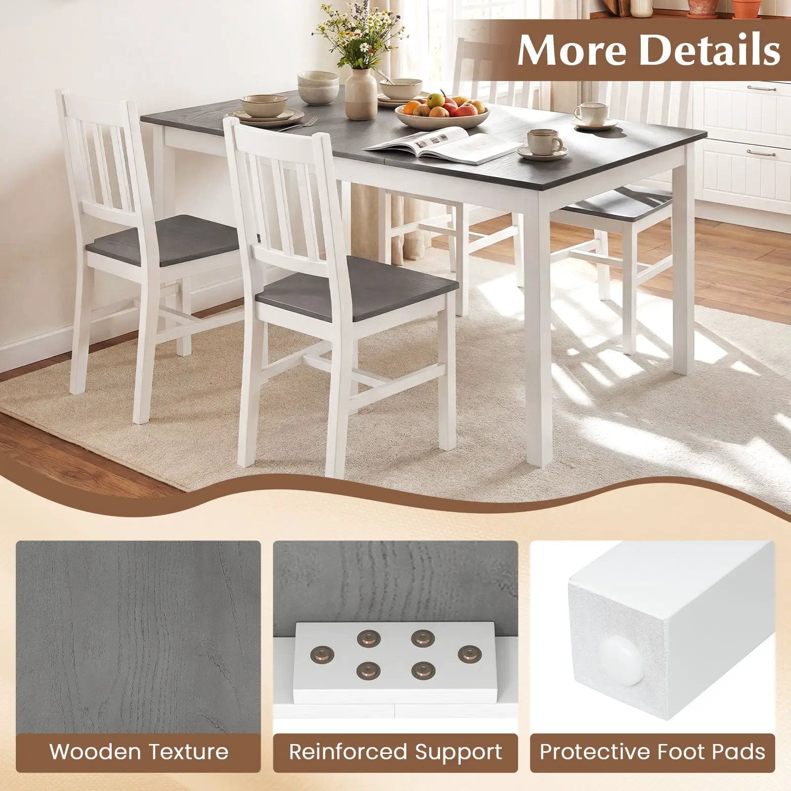 60 Inch Rectangular Dinner Table with Solid Rubber Wood Legs by DirectDeals